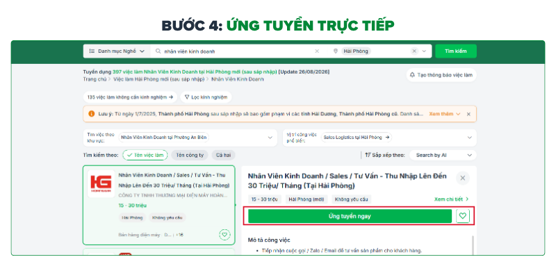Ứng tuyển trực tuyến tin tuyển dụng tại Hải Phòng