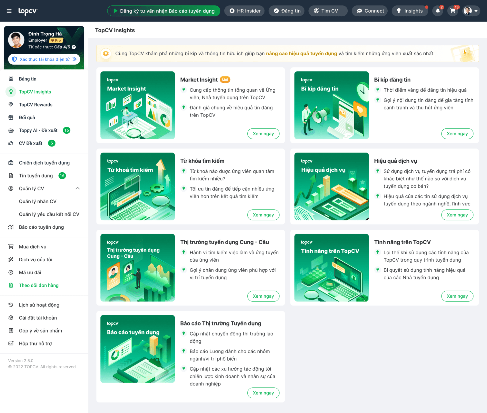 Màn hình TopCV Insights