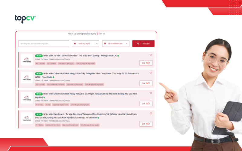 Các vị trí việc làm đang tuyển dụng tại Transcosmos