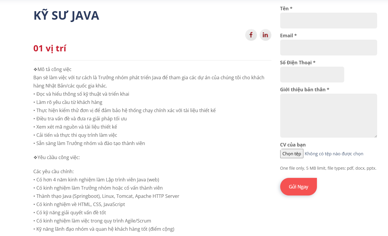Form ứng tuyển của Transcosmos Việt Nam