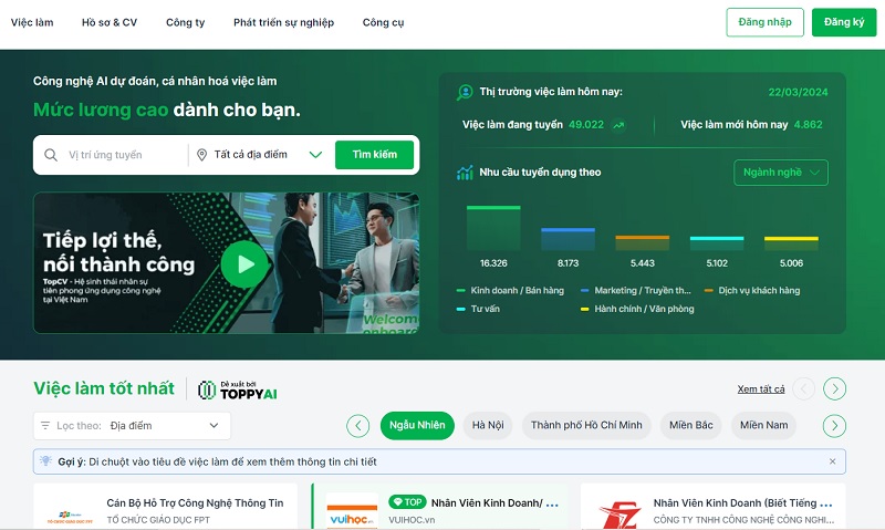 Đăng nhập vào trang tuyển dụng TopCV