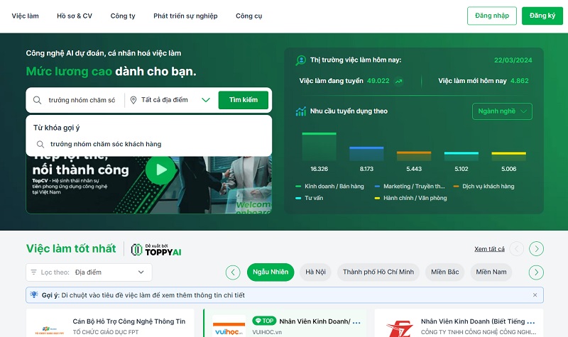 Tìm kiếm việc làm nhanh bằng cách nhập trực tiếp từ khóa công việc