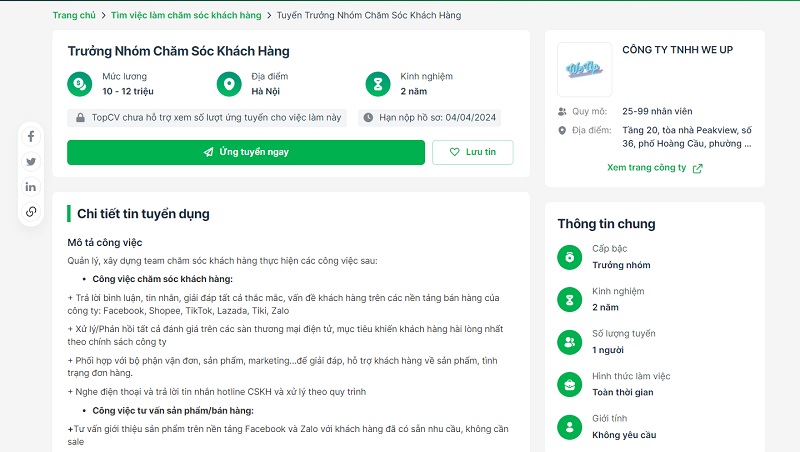 Người tìm việc có thể xem trực tiếp thông tin công ty trên trang TopCV