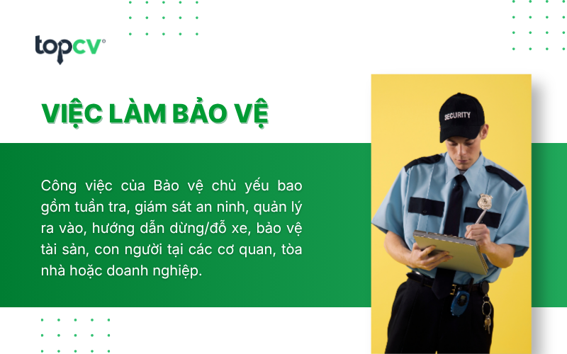 Việc làm Bảo vệ tại Hà Nội tập trung tại văn phòng, trường học, chung cư, nhà hàng hoặc công ty bảo vệ chuyên nghiệp.