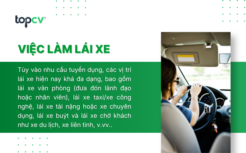 Việc làm Lái xe tại Hà Nội khá đa dạng bao gồm lái xe văn phòng, taxi, xe buýt, v.vv..