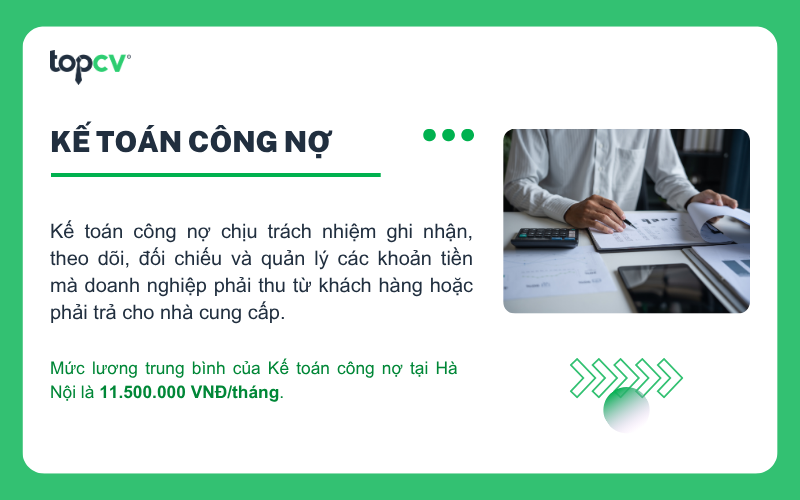 Mức lương trung bình của vị trí Kế toán công nợ tại Hà Nội là 11,5 triệu đồng/tháng