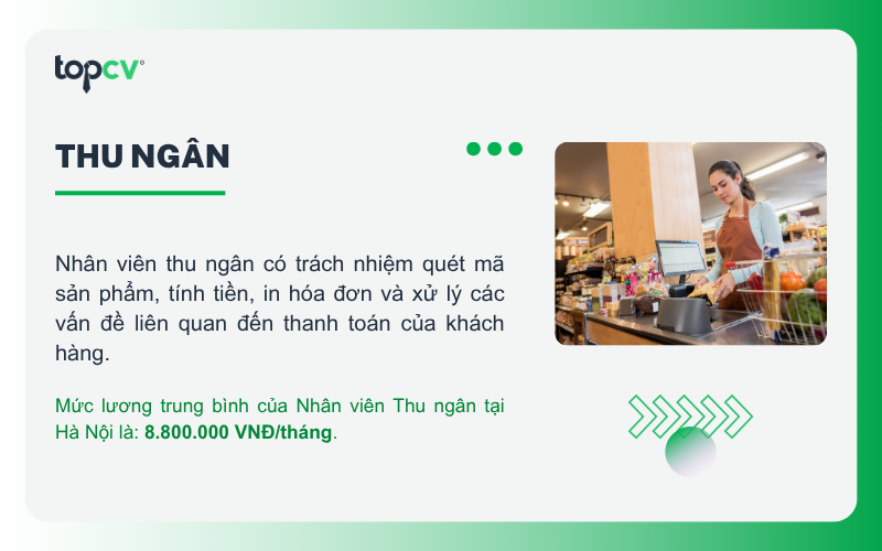 Mức lương trung bình của Thu ngân tại Hà Nội là 8,8 triệu đồng/tháng