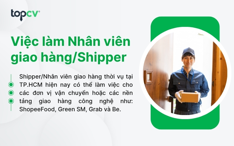 Shipper/Nhân viên giao hàng thời vụ tại TP.HCM hiện nay có thể làm việc cho các đơn vị vận chuyển hoặc các nền tảng giao hàng công nghệ