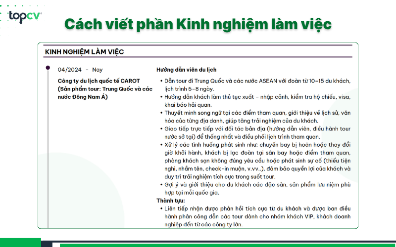 Cách viết phần Kinh nghiệm làm việc trong CV