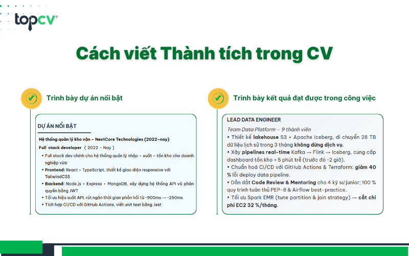 Cách trình bày thành tích đạt được trong quá trình làm việc