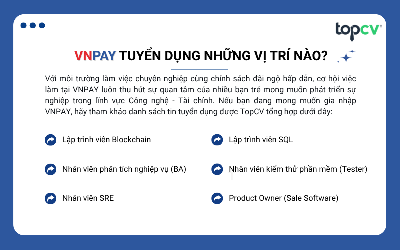 VNPAY tuyển dụng những vị trí nào?