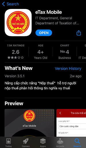 Ứng dụng eTax Mobile trên App Store