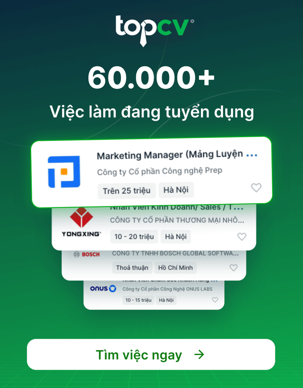 60000+ Việc làm đang tuyển dụng