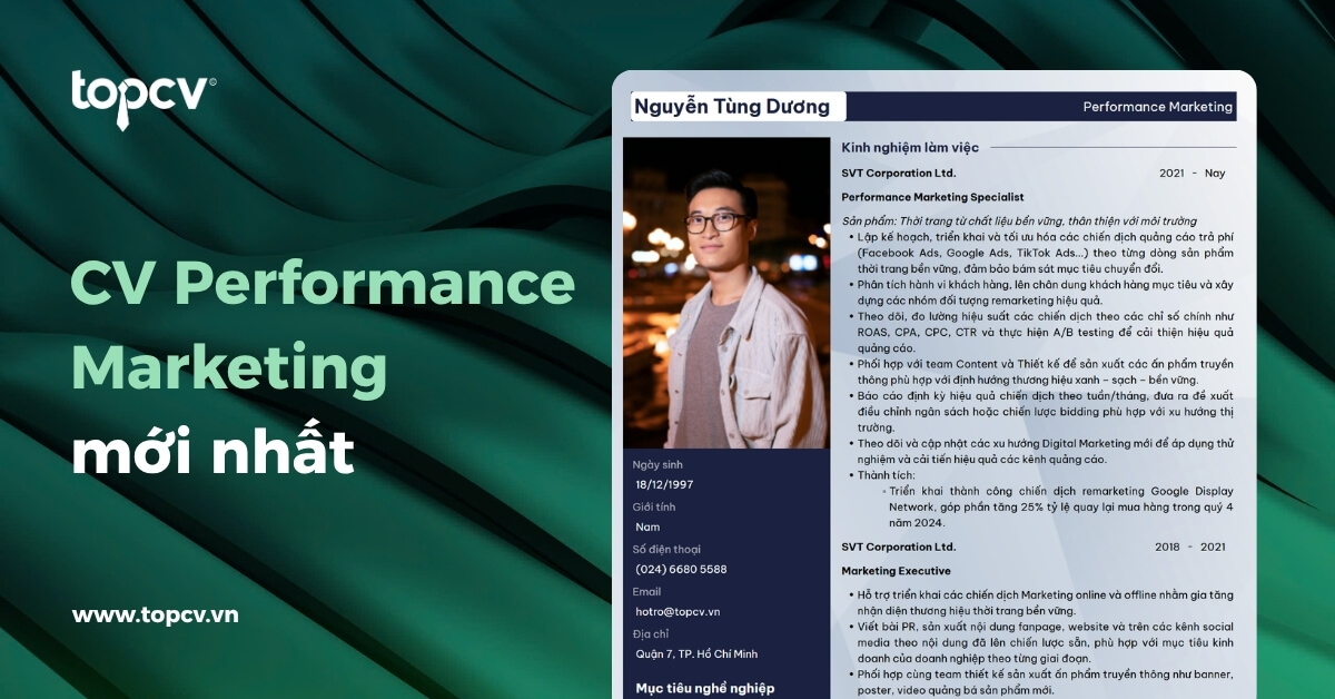 TOP 37 mẫu CV Chuyên viên Performance Marketing 2026 - Tiếng Việt